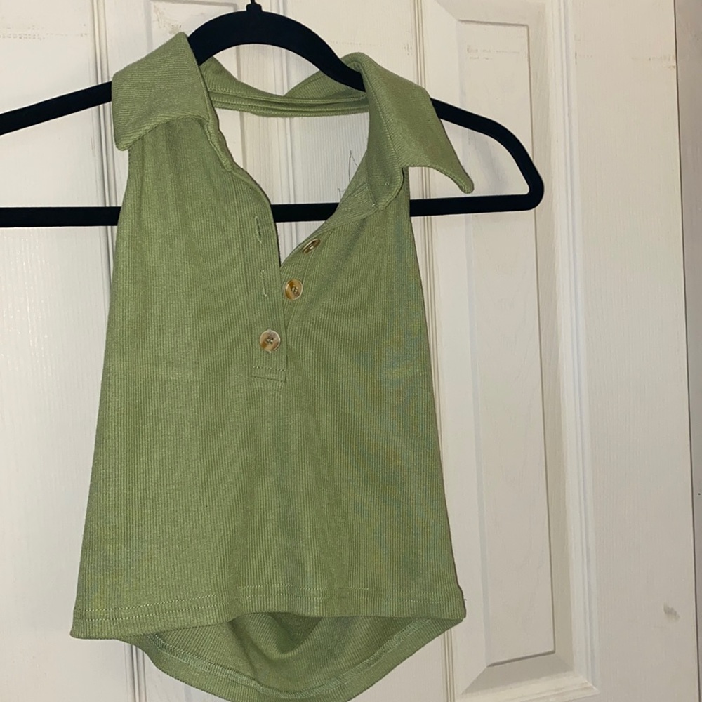 Collared halter crop top